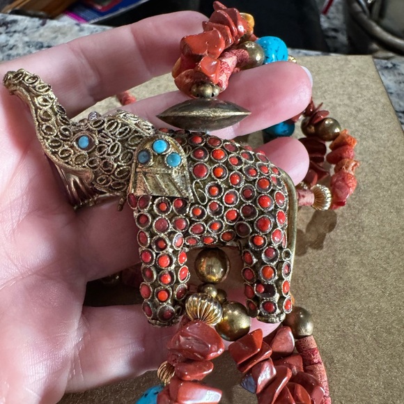 Antique Coral and Turquoise Elephant Necklace - Picture 14 of 15